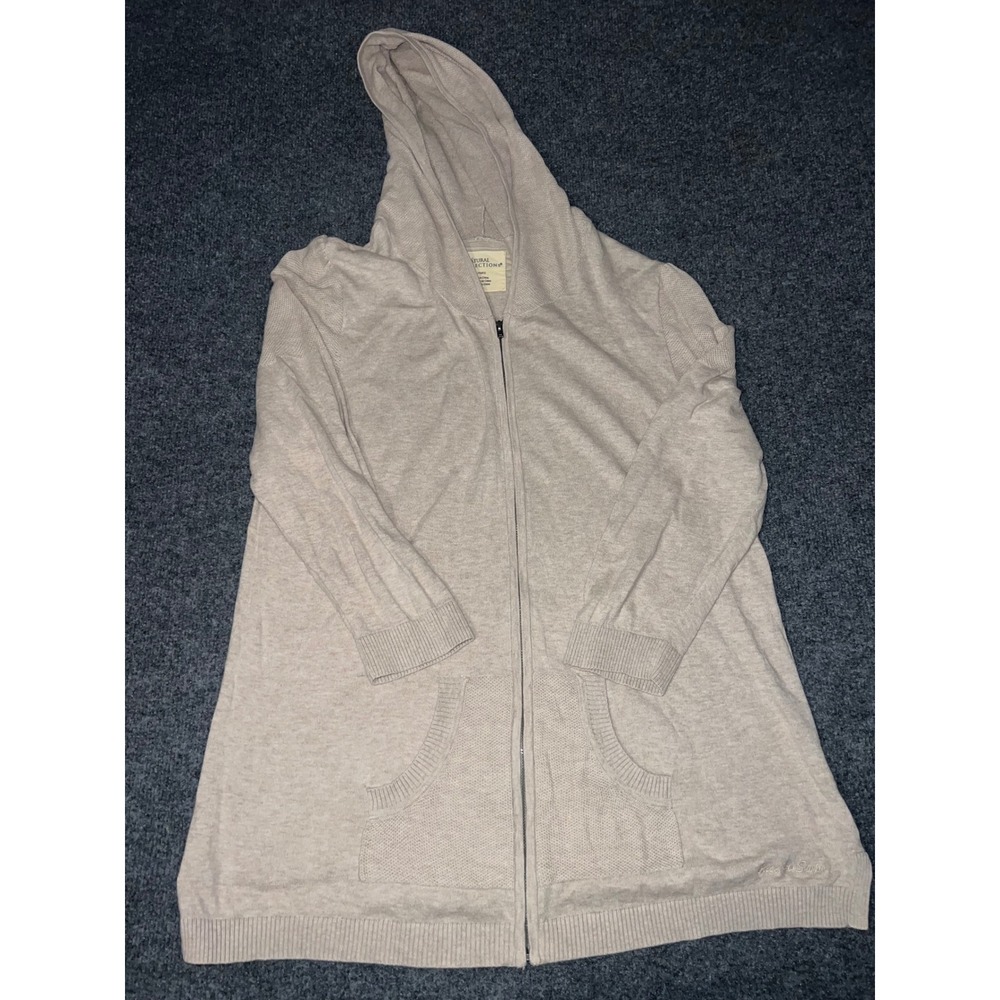 Natural Reflections Womens XL Beige 100% Cotton Zip Up Hooded Cardigan Sweater